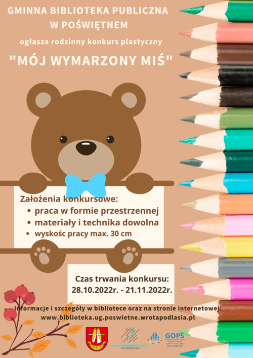 Plakat na rodzinny konkurs plastycznego ph. „Mój wymarzony miś”1.png